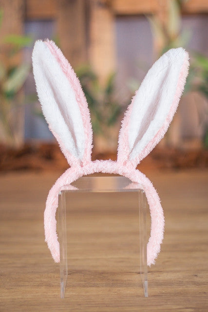 Tiara com orelha de coelho rosa - 24 cm